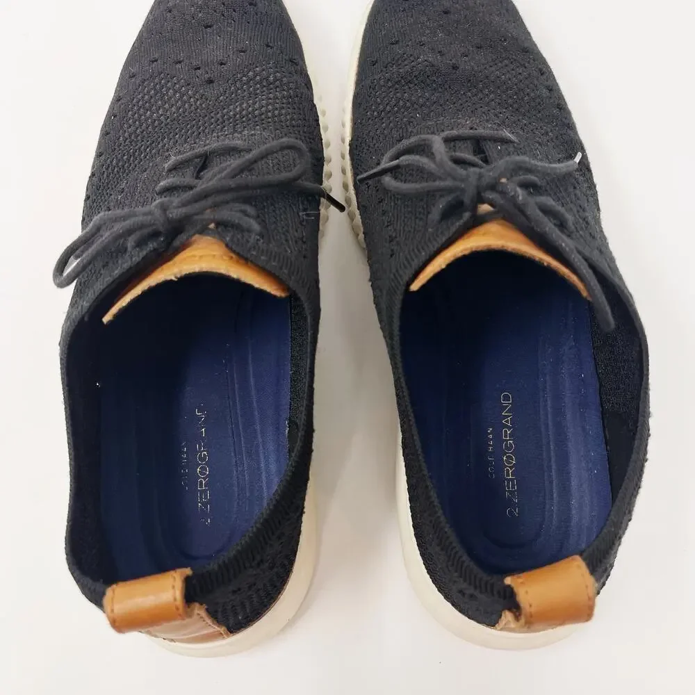 Cole Haan Mens 10 Black 2.Zerogrand Stitchlite Wingtip Oxford Shoes Knit GrandOS